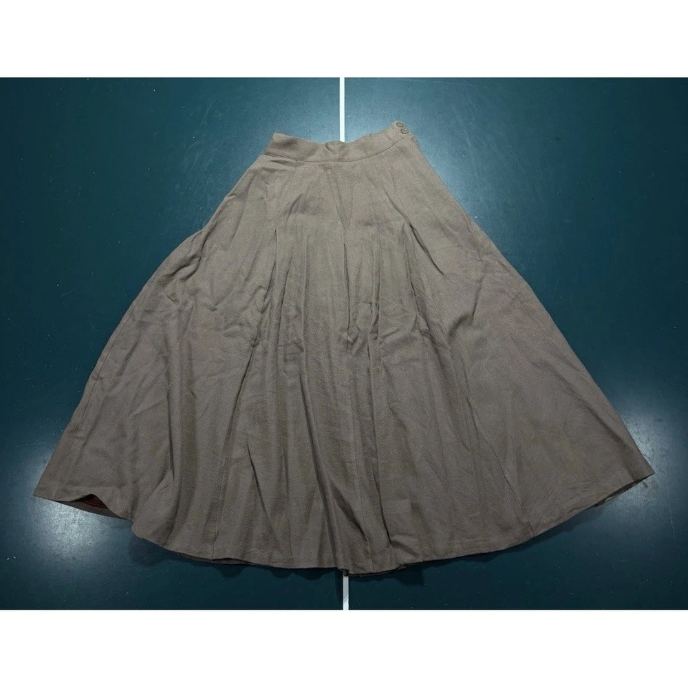 Vintage Christian Dior Wool Midi Skirt Pleated Brown A-Line Size 8 High Rise EUC